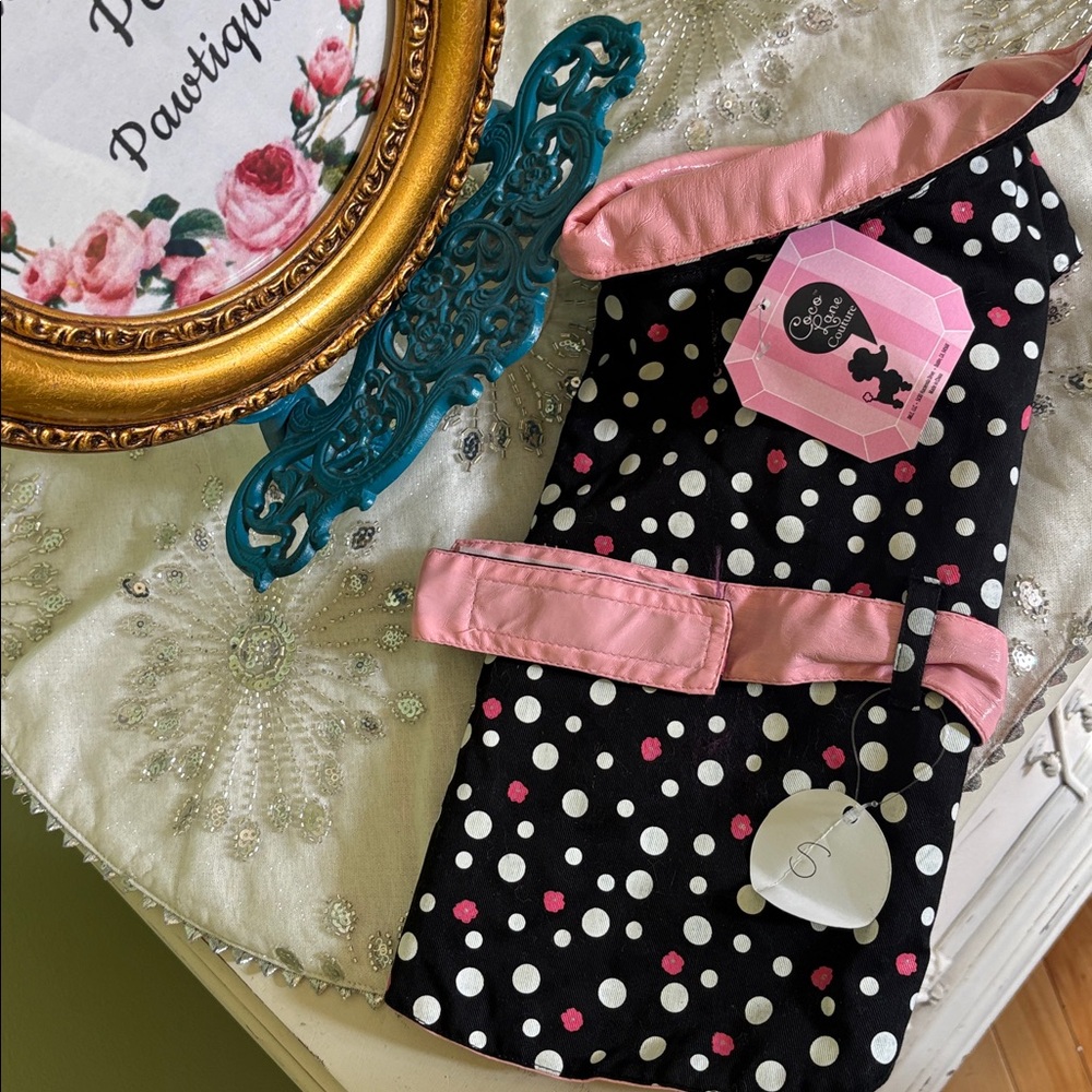 Black and Pink Polka Dot Dog Rain Coat